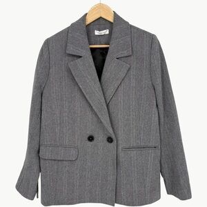 Anine Bing Becky Herringbone Oversized Blazer Medium Grey Black Minimal Chic